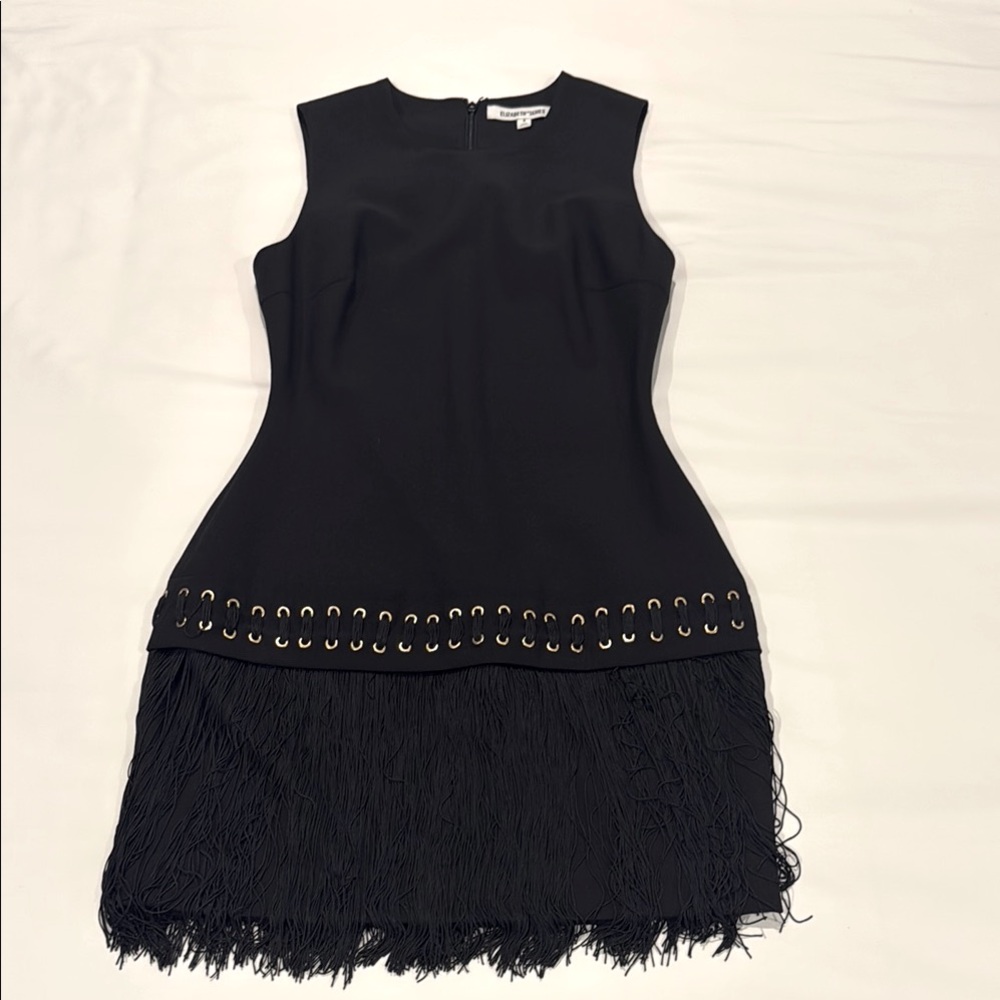 Elegant Black Dress with Fringe Detail by Elizabeth and James.